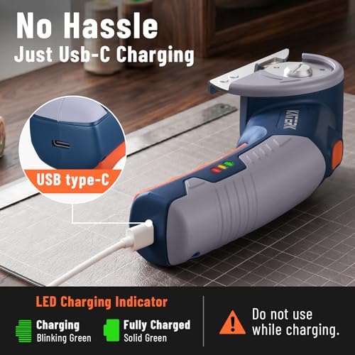 Katerk Cardboard Cutter Electric Box Cutter with Safety Lock & LED Light, Cordless Electric Scissors for Fabric Blue