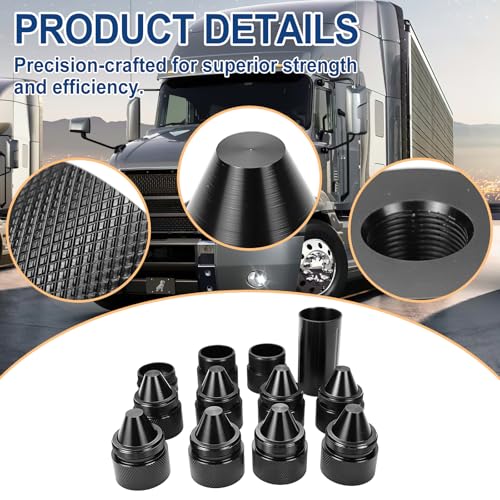1.375''X24 Cone Shaped Parts - Stainless Steel Aluminium Replacement Sealed End - Compatible with Volvo, Kenworth, Peterbilt, Freightliner, Mack International Trucks (Black)