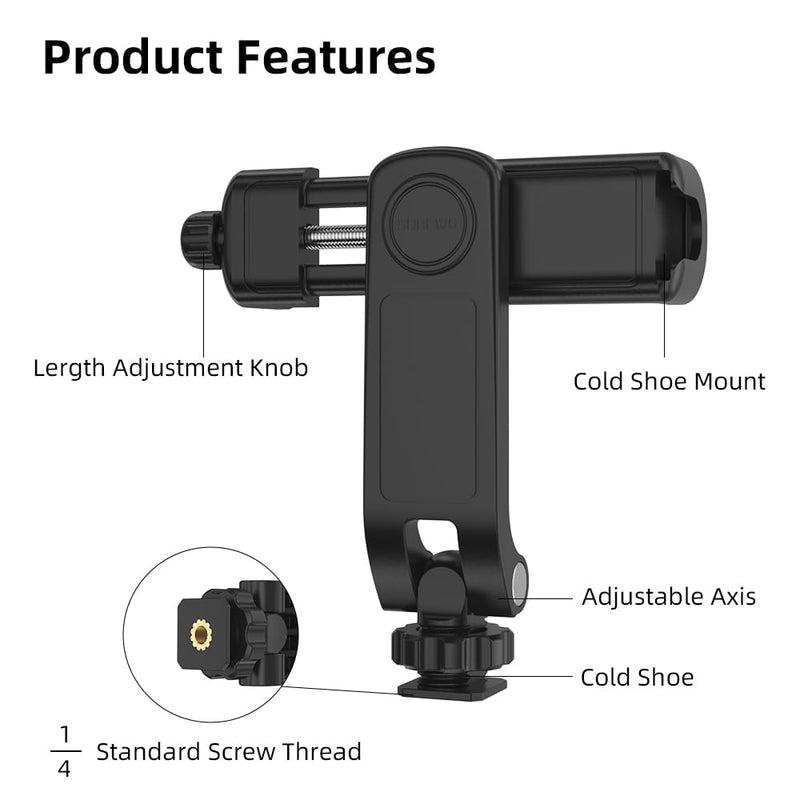 SOH Phone Tripod Adapter Mount, Universal Smartphone Clamp with 2 Cold Shoe, Vertical Horizontal Bracket for iPhone, Samsung Galaxy and More Smartphones