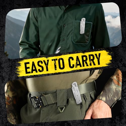 BIBURY 13-in1 Multitool Pocket Knife with Clip & Large Scissors, Locking