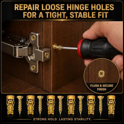 30 Pack 6×14mm Short Expansion Screw Set for Cabinet Hinge Repair and Stripped Thread Restoration,Door Hinge Thread Repair Screws,Wall Anchors Screws Fit 6mm Holes for Tile Stone Wood Door gold-30Pcs