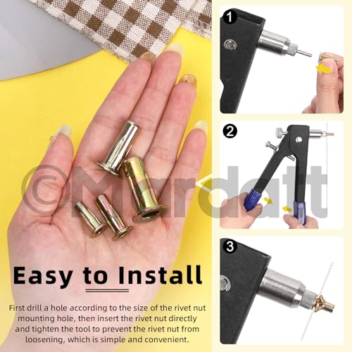 34Pcs 4 Sizes Multi-Grip Rivet Nut Assortment Kit, M4 M5 M6 M8 Zinc-Plated Flat Head Shank Threaded Insert Nut for Industrial Construction Fasteners M4/M5/M6/M8
