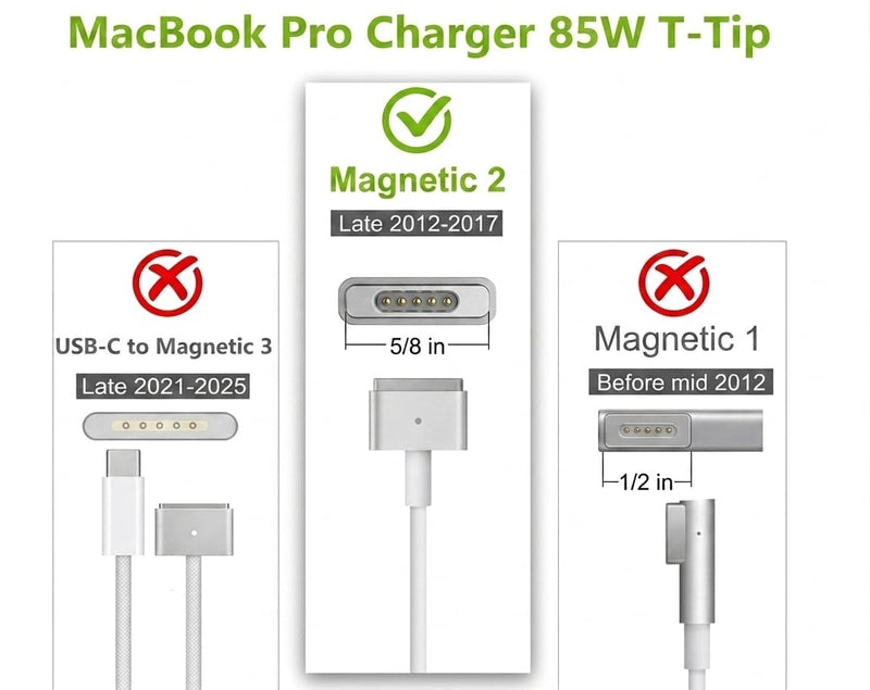 UL Certified 85W MacBook Pro Charger Replacement, MagSafe 2 T-Tip Power Adapter Compatible with MacBook Pro 15 Inch Retina Display (Late 2012, 2013, 2014, Mid 2015), Fit for A1398, A1424