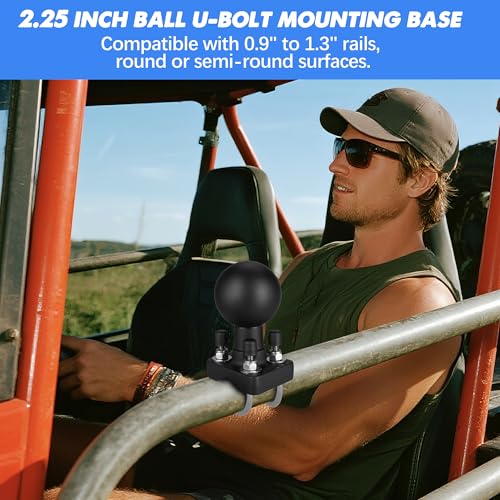Double U-Bolt Fixed Base with 2.25" Ball. Suitable for Round Tubes and Half-Round Tubes, Compatible D-Size 2.25-inch Ball Double Socket arm. D-2.25"