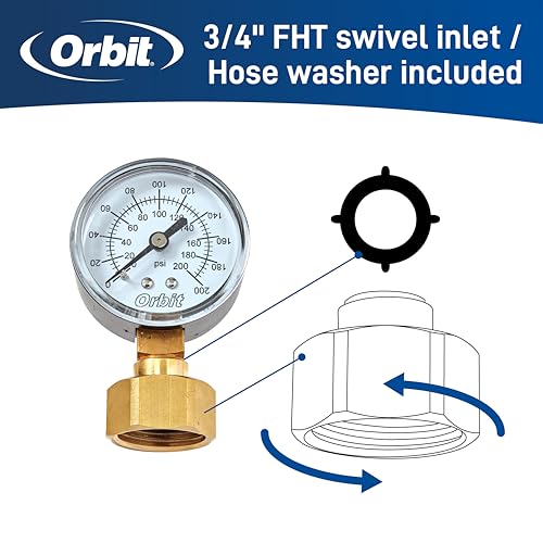 Orbit 26230 Water Pressure Gauge 3/4 in. FHT 200 PSI Dual-Label Irrigation