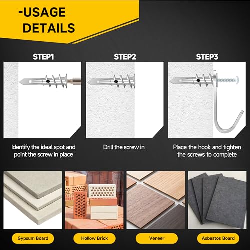 Mywish Zinc Self Drilling Drywall Anchors, Hollow Wall Anchors and Screws Kit, Drywall Screws, 120pcs Heavy Duty Metal Wall Anchors and 120pcs #8 x 1-1/4'' Screws (240Pcs All Together) Tri-point 120