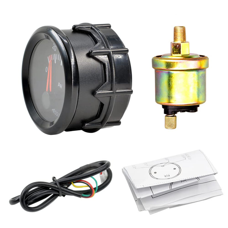 ESUPPORT Universal Car 52mm Pointer Oil Pressure Gauge Meter Kit Press PSI White LED Light Pointer Indicator Dail Display Electronic Oil Press Gauge PSI