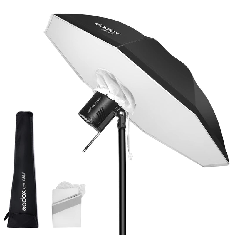 Godox UBL-85S 85cm 33.4” Black Silver Reflective Umbrella Photography Studio Soft Light Umbrella with Large Diffuser Cover for Video Shooting