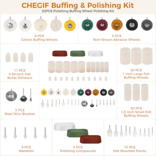 82PCS Buffing & Polishing Kit, 1/8" Shank Rotary Tool Accessories 82