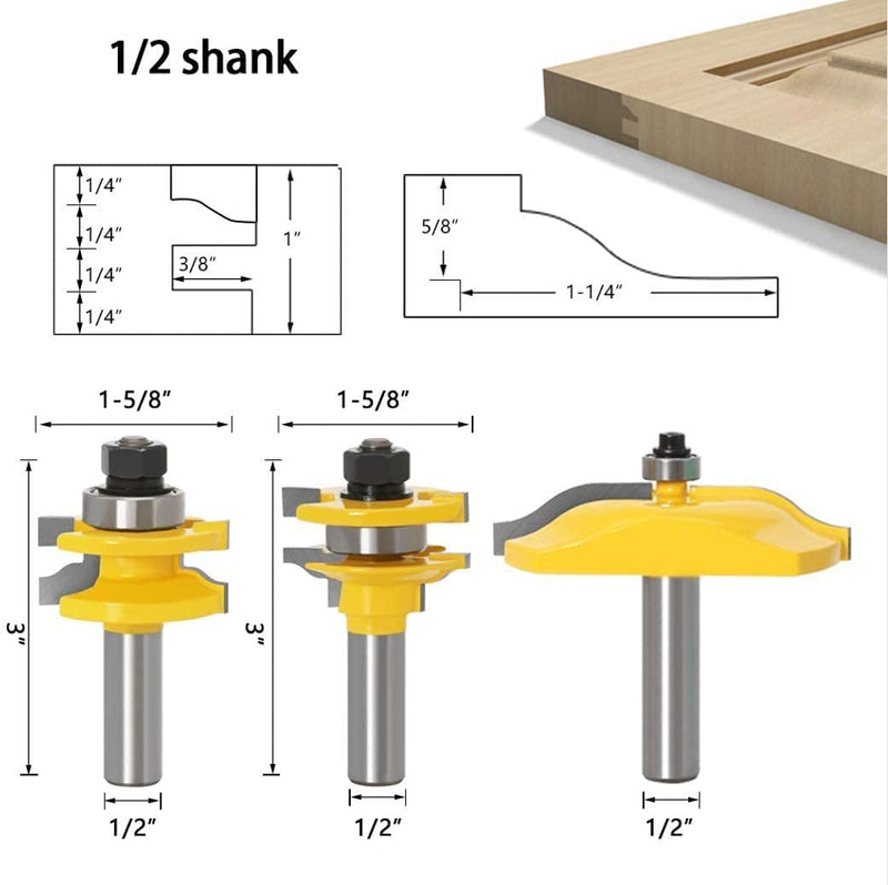 APLUS 3Pcs Ogee Rail & Ogee Raised Panel Router Bit Set [ 1/2-Inch Shank ], Wood Milling Cutter Woodworking Tool