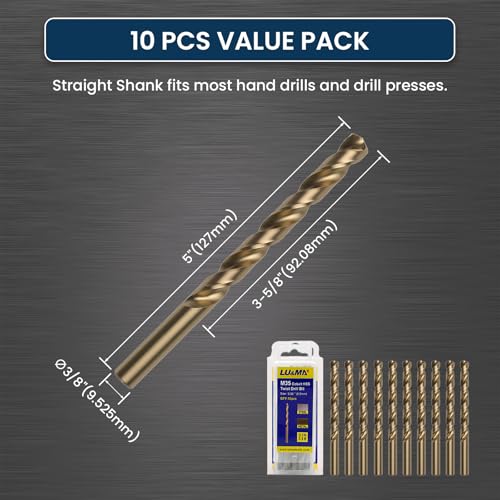 LU&MN M35 Jobber Drill Bits, 3/8", 10 Pcs 3/8 in