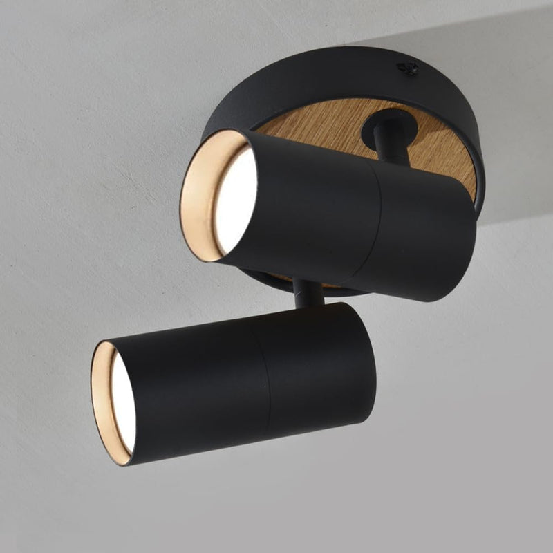 2-Light Track Lighting Fixtures Ceiling,Spotlight Indoor for Bedroom,Aluminum&Adjustable Lampshade,Black and Wood Track Lighting for Kitchen,Laundry,Bathroom,Small Space,Gu10 Directional Ceiling Light