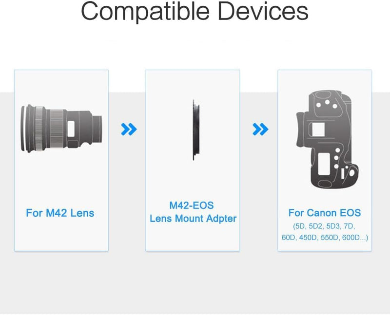 M42-EOS Lens Mount Adapter Ring with 9th Gen AF Confirm Chip, M42 42mm Screw Mount Lens to EF/EF-S Mount Camera for Canon EOS 5D Mark III/II, 5D3, 5D2 6D, 7D, 60D, 70D, 77D DSLR Cameras
