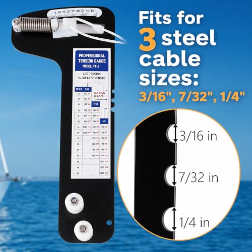 PT-2 Sailboat Rigging Tension Gauge – Professional Sailboat Cable Tension Tool & Wire Rope Meter for 3/16", 7/32", 1/4" Diameter, Hands-Off Boat Sailing Rigging Tension Tester, 0-2000 lb Range