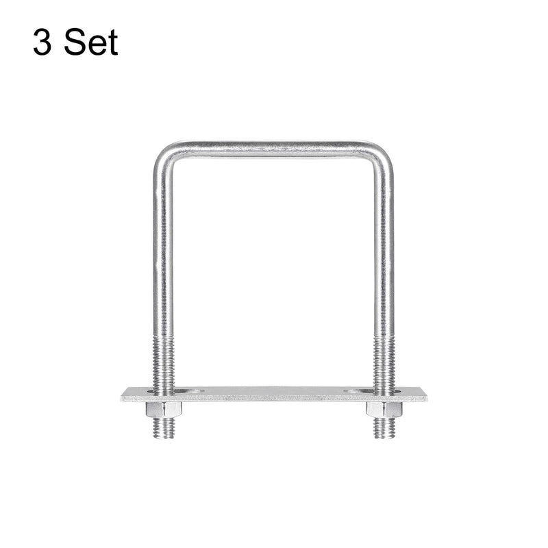 uxcell Square U-Bolts, 3 Sets 100mm(3.94") Inner Width 140mm Length M10 304 Stainless Steel U Clamp Bolt with Nuts and Plates, for Boat Trailer M10x100x140mm
