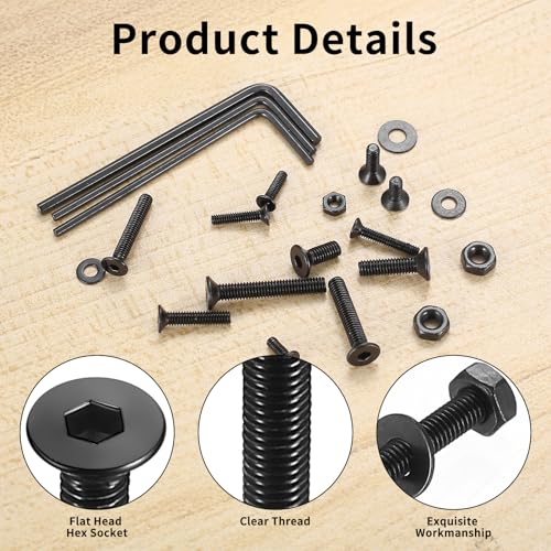 1005 Pcs M2 M2.5 M3 Metric Screw Assortment, Assorted Nuts and Bolts, Flat Head Hex Socket Cap Screws Bolts and Nuts Set, Black Hex Socket Countersunk Screws with Washers Kit M2,M2.5,M3 1005