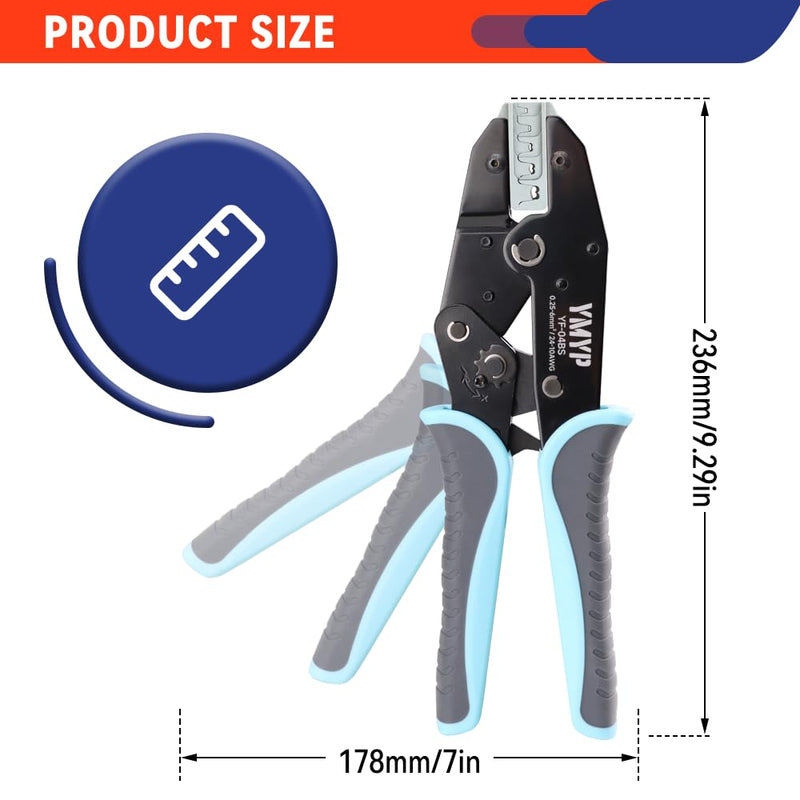 Crimping Tool for Open Barrel Terminals JST Molex TE Connectors - 24-10 AWG (0.25-6mm²) with Wire Cutting Jaw - Ratcheting Wire Crimper YF-04BS Open Barrel Terminals 0.25-6mm²
