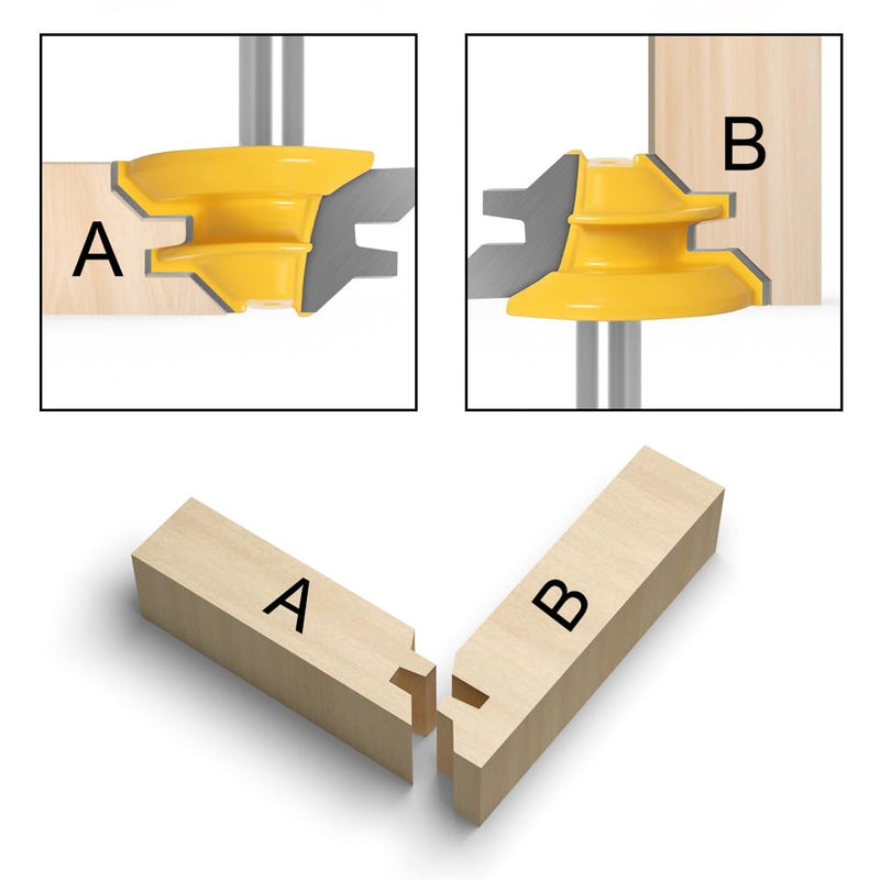 45 Degree Lock Miter Router Bits 1/4" Shank 3Pcs, C3 Carbide Set | 3 piece lock miter set, 1/4 inch shank, C3 tungsten carbide, 3/4 to 1-1/8 inch stock, cabinet joints, seamless corners 1/4inch Shank 3-Bit Set