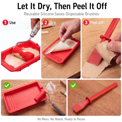 Silicone Glue Roller Kit Silicone Wood Applicator Kit with Tray and Brush Even Spread Edge Gluing Tool Set for Woodworking Arts Crafts Around the Home and Hobbyists