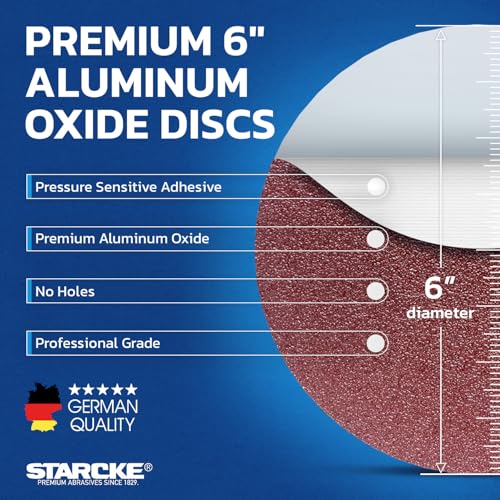 Starcke Sand Paper for Car, 25 Pack Premium 6 Inch Sanding Discs, 36 Grit Sanding Paper, Self Adhesive Orbital Sander Pads, PSA Aluminum Oxide Sandpaper Discs, Auto Sandpaper for Wood, Metal, Paint