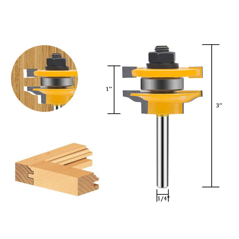 TAIWAIN 1/4 Inch Shank Groove Tongue Cutter Router bit, Raised Panel Cabinet Door with Back-Cutter Panel Round Over Tool, Door Wood CNC Milling Tool for Woodworking(D1-G) D1-G