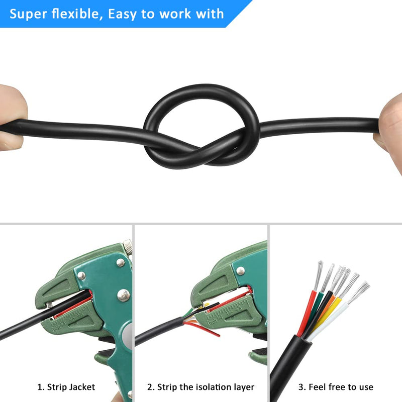 14 Gauge 6 Conductor Electrical Wire, 10FT 14AWG Black PVC Stranded Tinned Copper 6 Wire Cable, 14/6 Cord Extension Cable for LED Lamp Lighting, Automotive Wiring, Speaker, Access Control 14 Gauge