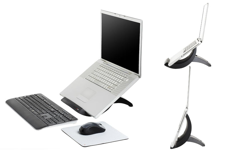 3M Laptop Stand, Raise Screen Height to Reduce Neck Strain, Vertical Design Allows You to Bring Screen Closer, Compact Foot Print Saves Desk Space, Non-Skid Base Keeps Laptop Secure, Black (LX550) 8.8" x 7.8" x 6.4"