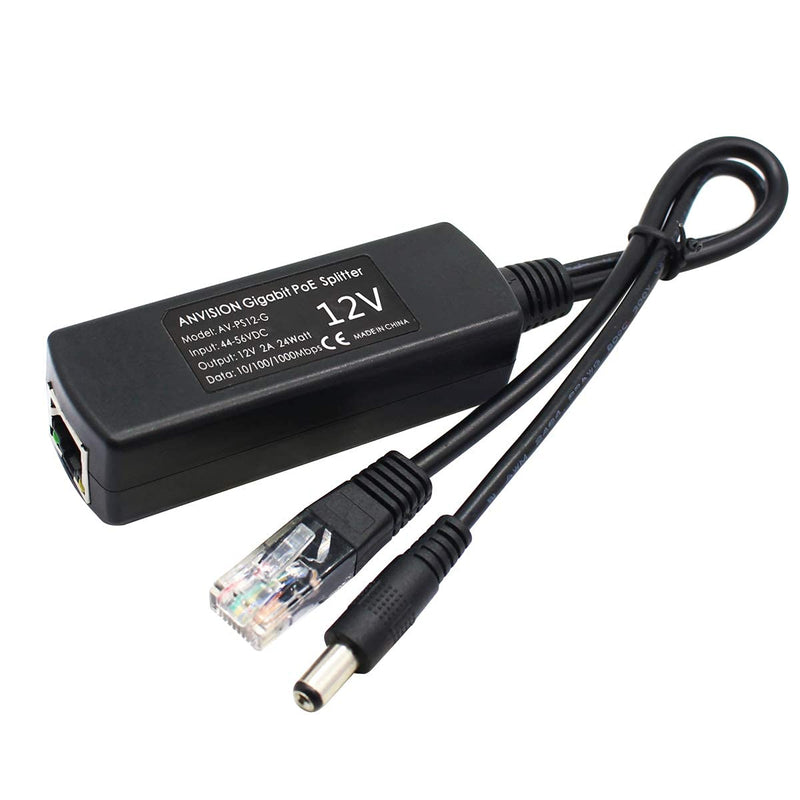 ANVISION Gigabit PoE Splitter, 48V to 12V 2A Ethernet Adapter, for Security Camera, AP, Voip and More, AV-PS12-G
