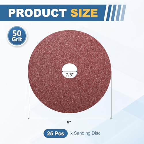 25Pcs Aluminum Oxide Resin Fiber Sanding Discs 5" x 7/8" 24 Grits 25