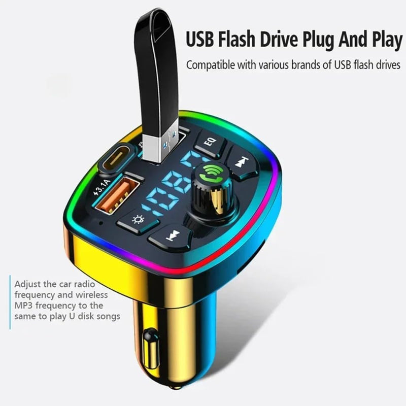 Multifunctional Car FM Transmitter Wireless Station MP3 Player, PD Fast Charging with 3.1A Dual USB Ports (Black) Black