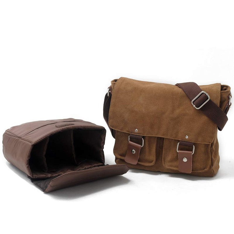 Compatible with/Replacement Vintage Waterproof Canvas Leather Trim DSLR SLR Shockproof Camera Shoulder Messenger Bag (Coffe) Coffe