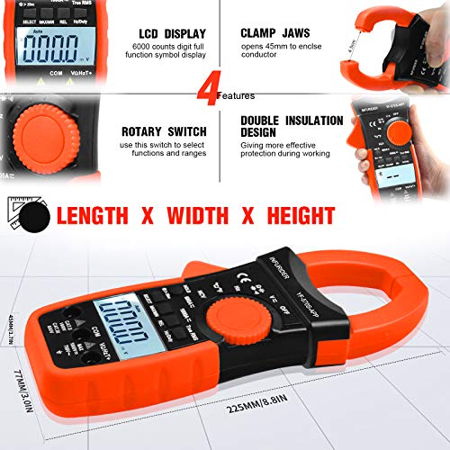 Digital AC/DC Volt Amp Clamp Meter,Wireless Bluetooth Auto Ranging 1000A Ammeter Clamp Multimeter for Voltage,Current,Ohm,Cap,Temperature Tester 2.YF-570S-APP AC DC Current Clamp with BT