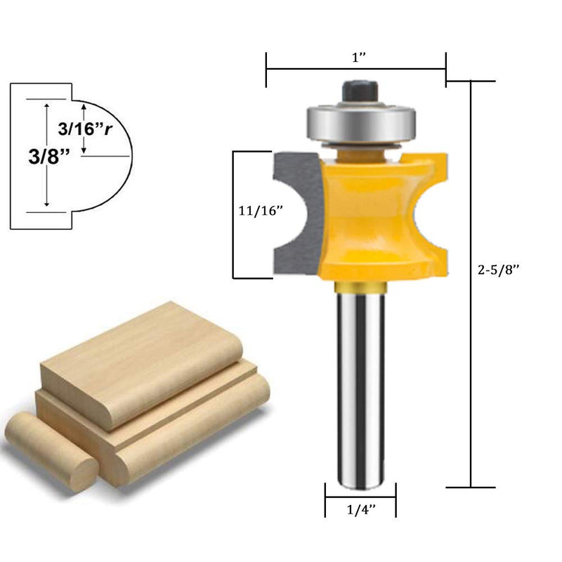 TAIWAIN 1/4-Inch Shank 5 Bit Bull Nose Router Bit,Half Round Bearing Milling Cutter Bits,1/8 inches 3/16 inches 1/4 inches 5/16 inches 3/8 inches Carbide Tipped Round Edge Cutting Ball Blade,15*8*6cm D1-G