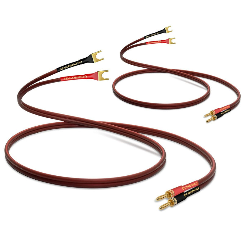  [AUSTRALIA] - HiFi OFC Speaker Wire with Spade Plug to Banana Plug Speaker Jumper Cable, 4 Banana Plug to 4 Y-Shaped Fork Plug Gold-Plated Extension Jumper for Speaker Amplifiet -2M（6.56Ft