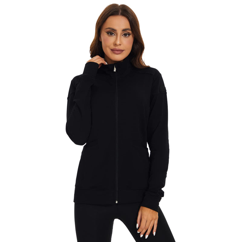 Meanzoo Women's Scrubs Jacket Zip Front Warm-up Jacket Black Medium