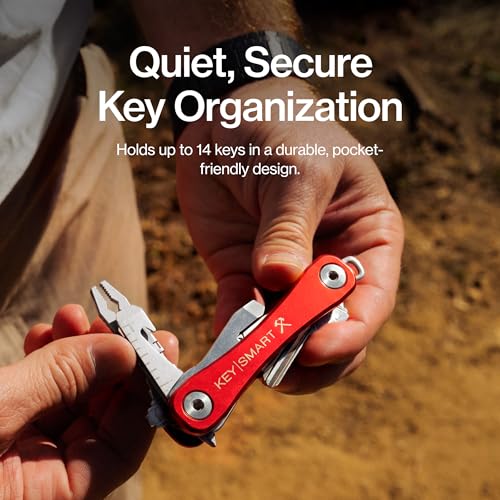 KeySmart Rugged Keychain Multitool Key Holder, Up to 14 Keys Red 1 Pack