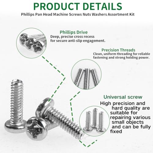 VAPKER 1200Pcs Round Pan Head Mini Machine Screws M1 M1.2 M1.4 M1.6 M1.7 M2 M2.5 Metric Phillips Drive 304 Stainless Steel Micro Screw for Laptop Eyeglass Watch Repair