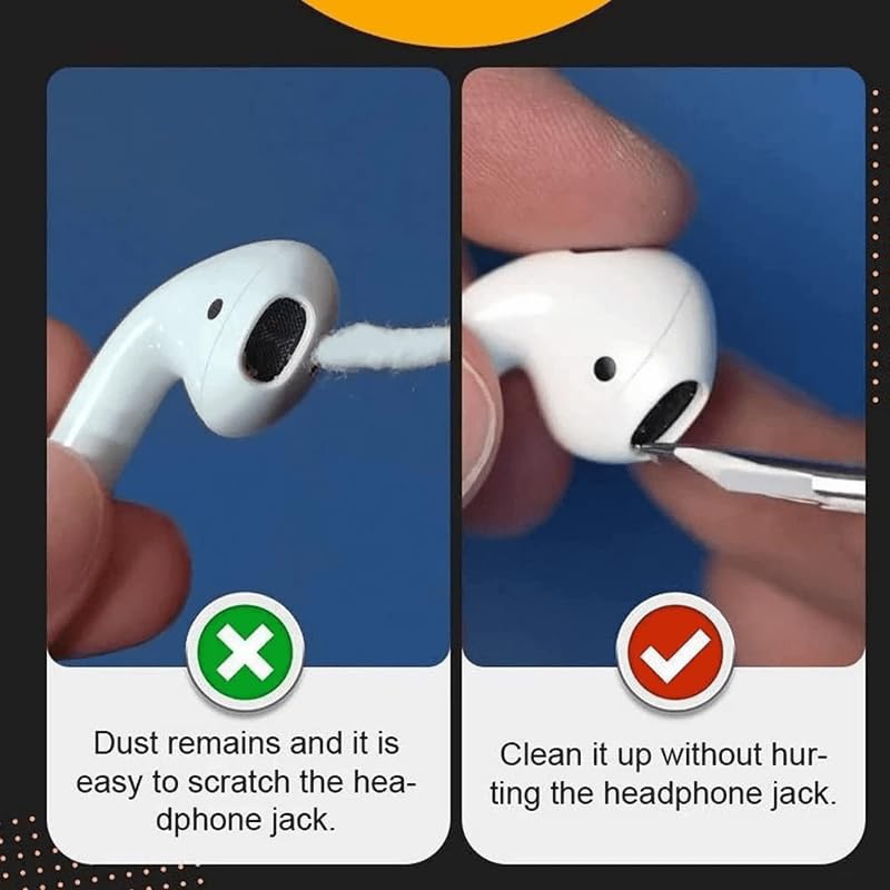 3-in-1 Earphone Cleaning Pen, Soft Brush & Flocked Sponge Cleaner for Bluetooth Earbuds, Phone and Earphone Case, White