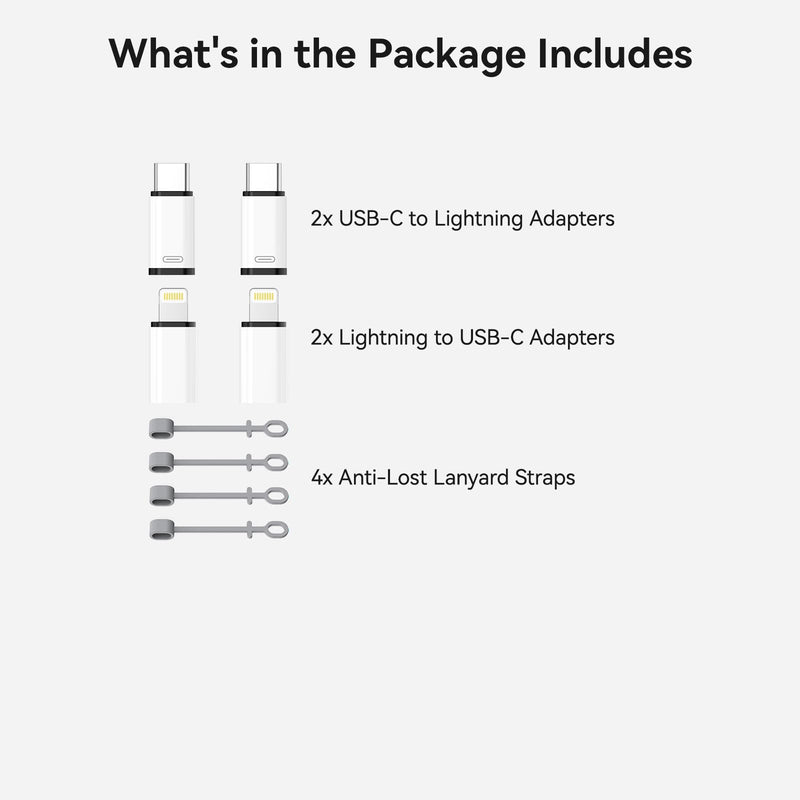 4-Pack Lightning to USB C Adapter & USB C to Lightning Adapter Set | 2x Lightning to USB C Adapter & 2x USB C to Lightning Adapter. Support Fast Charging & Data Sync Only. NO Audio/OTG