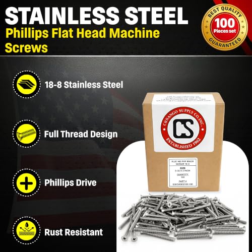 Chenango Supply 8-32 x 2 Stainless Flat Head Machine Screws 8-32 x 2"