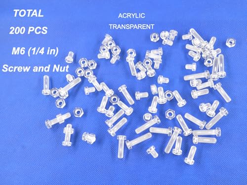 200 pcs Acrylic Screws and Nuts M6 Kit Metric Diameter 6mm