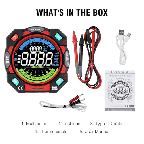 Digital Multimeter Tester 6000 Counts TRMS Auto-Ranging 600V AC/DC Voltage Black
