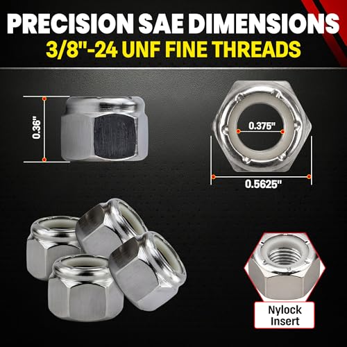 Stainless 3/8-24 Nylon Insert Lock Nuts, SAE Fine Thread 3/8-24 Nylock