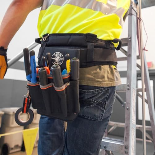 Klein Tools 5241 Tool Pouch, Tradesman Pro Tool Pouch with Electrical Tape Thong and Heavy Duty Reinforced Bottoms, 6-Pocket 6-Pocket Pouch