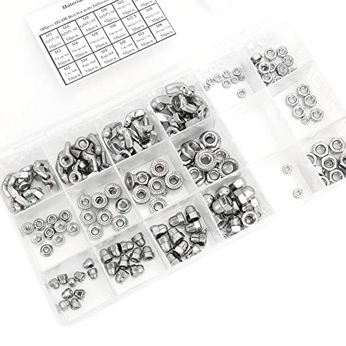 180PCS Stainless Steel Wing Flange Hex Nuts Assortment Kit - M2 M2.5 M3 M4 M5 M6 Sizes - High Strength Hardware Fasteners for Auto Repair, Home Improvement & DIY Projects