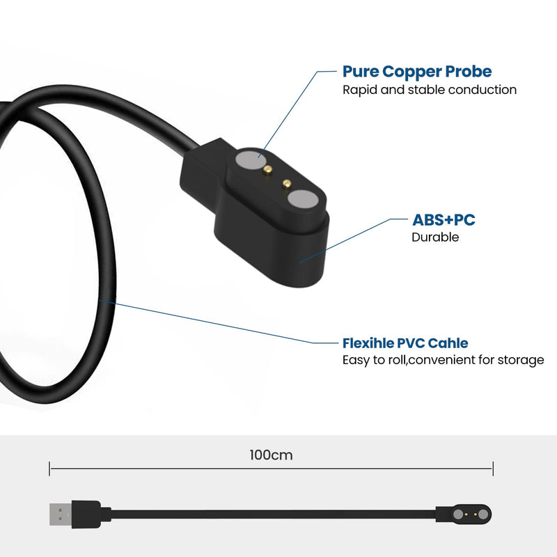 Chargers Compatible for TOZO S5/Keeponfit IDW21/TOOBUR IDW23/WMH IDW25/Faweio IDW26/Fitpolo IDW208P Smart Watch Charger, 3.3ft Charging Cable USB Magnetic Smart Watch Charger 2 Pin (Black&Black)