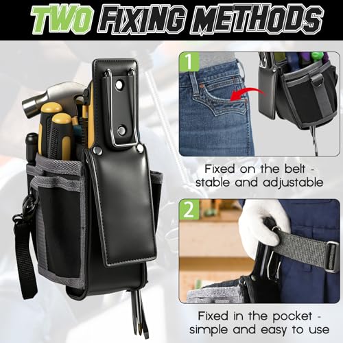 Upgraded Tool Pouch with Belt Clip Replace for MP1X, Leather Backed Small-Sized Tool Pouch– 9 Pockets, Professional Electrician Tool Pouch for Electricians, Carpenters, Repairmen, and DIY etc