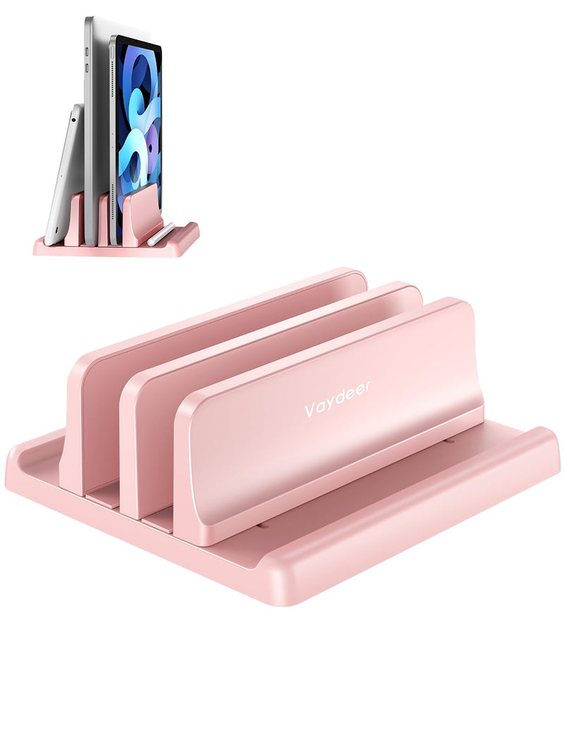 Vaydeer Vertical Laptop Stand for Desk, Dual Slots Plastic Laptop Holder with Space Saving 4-in-1 Design, Adjustable Laptop Stand Supports MacBook, Chromebook, Surface, Dell (Pink) Pink