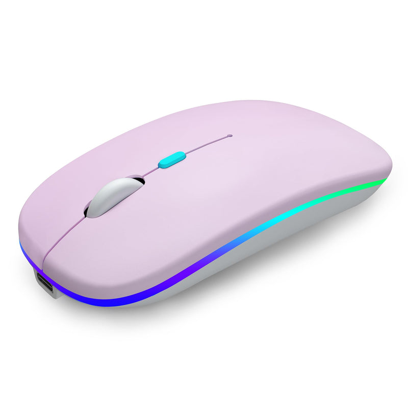 Wireless Bluetooth Mouse,LED Rechargeable Laptop Mouse.Portable Computer Mice use(BT5.2 and USB 2.4G) Dual Mode Connection,Silent,Slim,for Apple Laptop/ipad Tablet/Mac/PC. (Pink) Pink