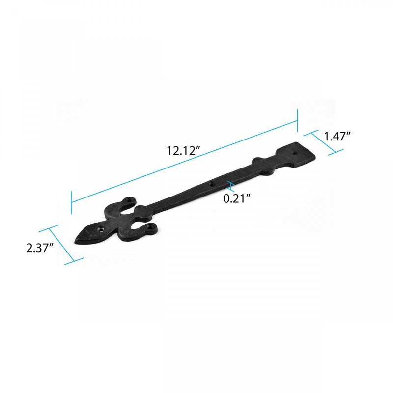 Renovators Supply Manufacturing Black Wrought Iron Fleur De Lis Garage Door Decorative Hardware 12 in Rust Resistant Dummy Strap Hinge with Mounting Hardware Pack of 1